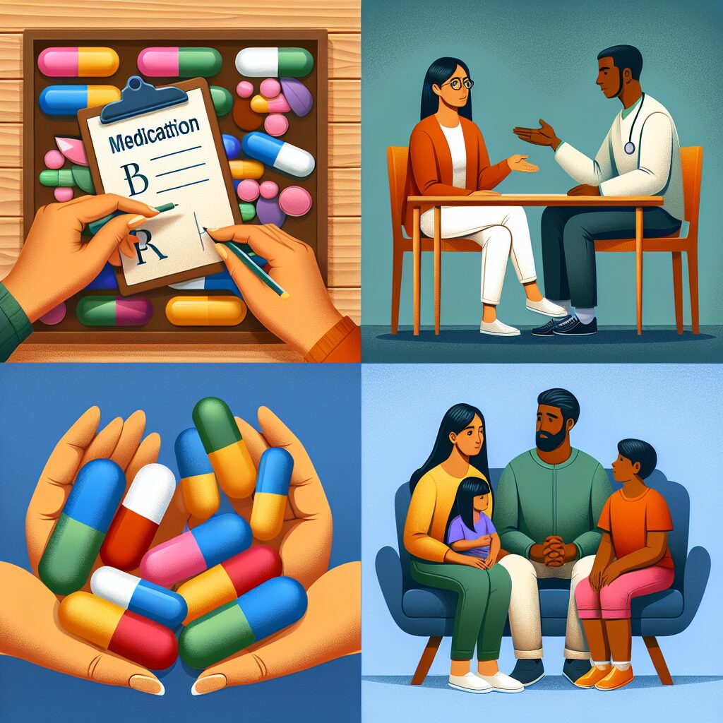 تصویری از راهکارهای مختلف درمانی شامل داروها، جلسات مشاوره و حمایت خانوادگی