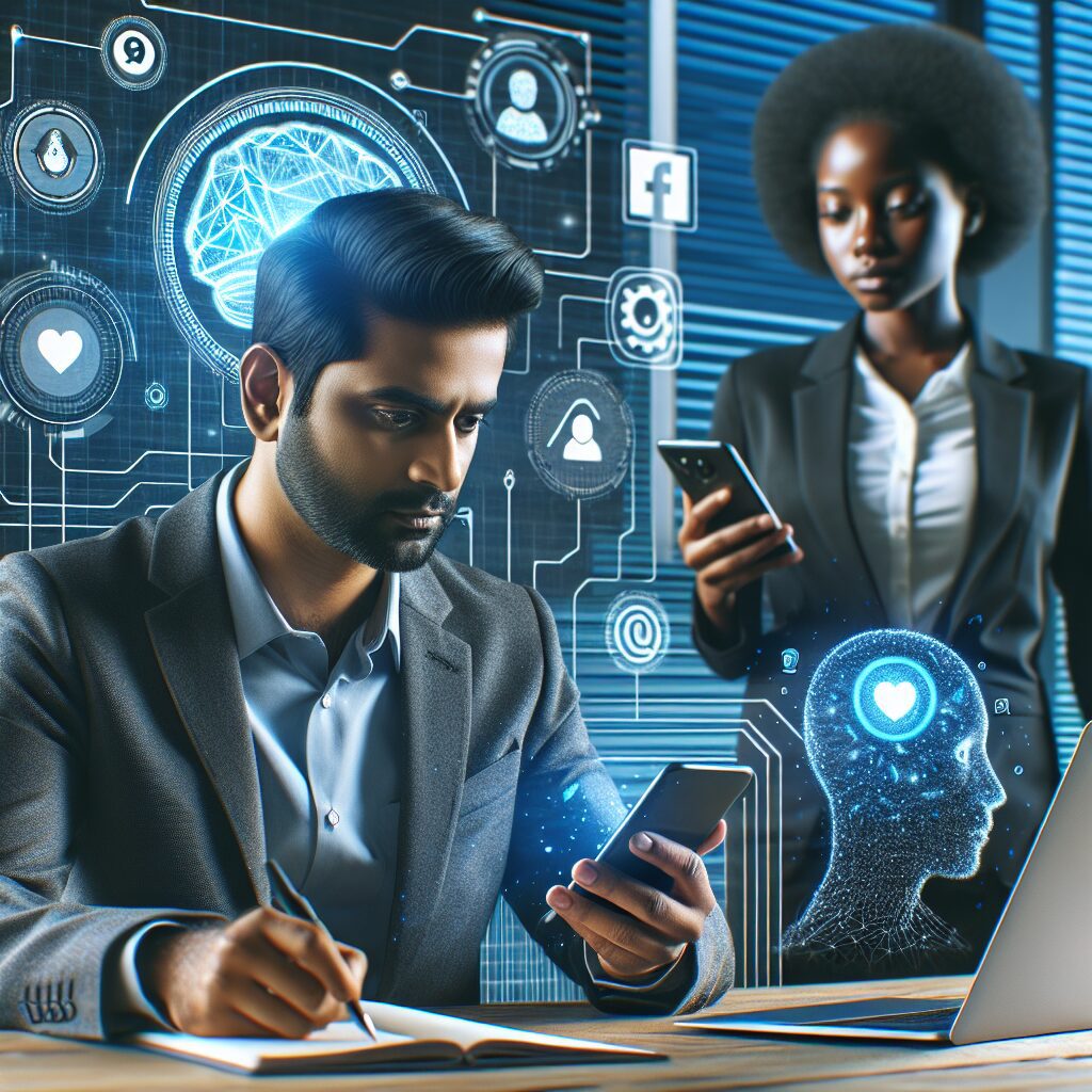 تصویری از تعامل انسان با برنامه‌های روانشناسی آنلاین، هوش مصنوعی و رسانه‌های اجتماعی