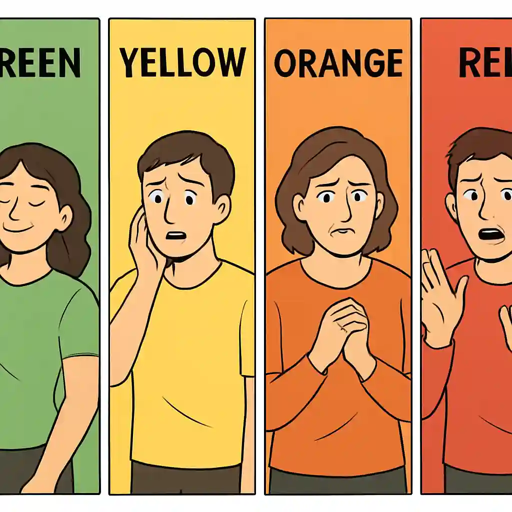 مفهوم و اهمیت تریاژ سلامت روان در بحران تصویری از نشانههای تریاژ در سطوح مختلف سبز، زرد، نارنجی و قرمز