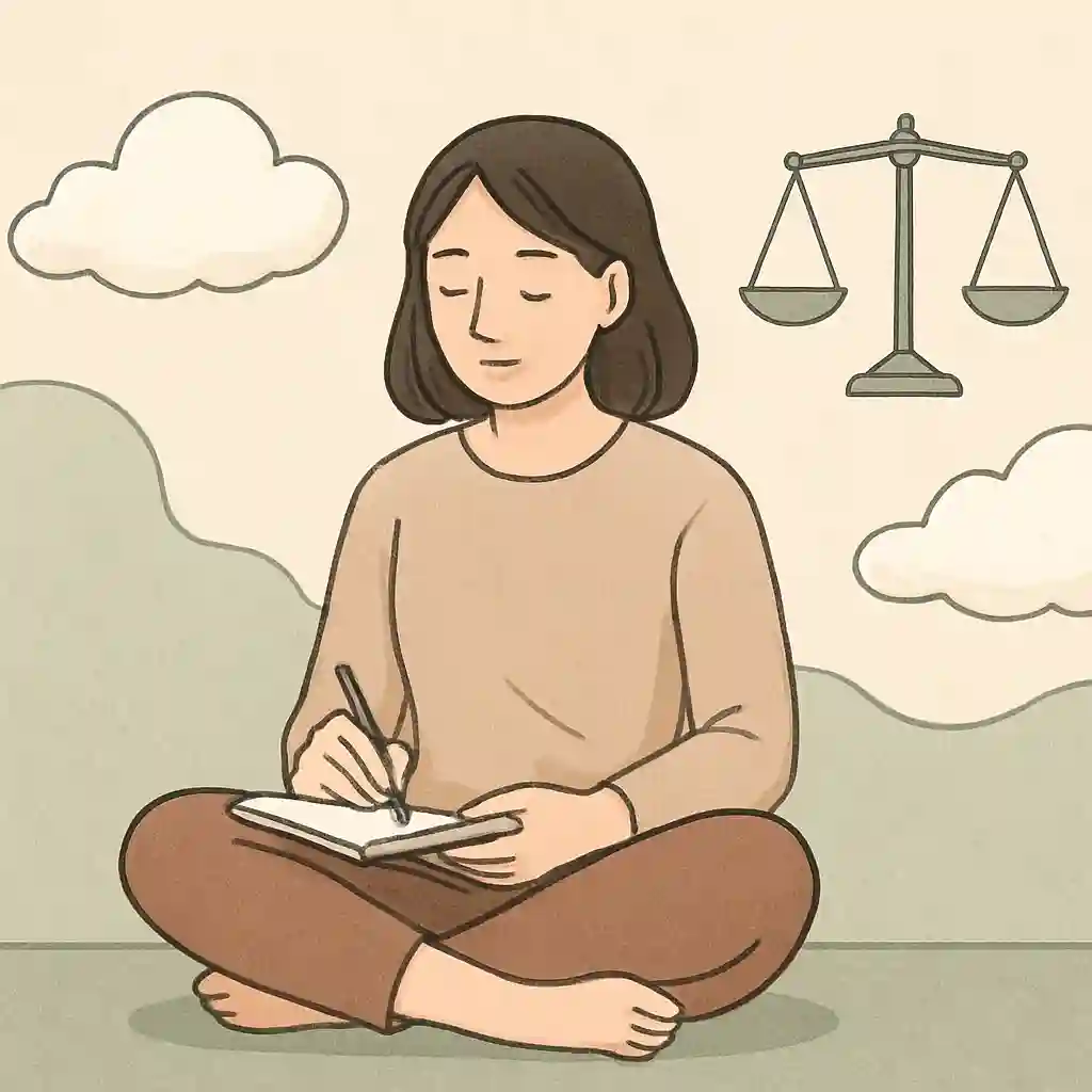 تصویری از فردی که احساسات را مدیریت می‌کند با نمادهای ذهنی و مرزبندی.