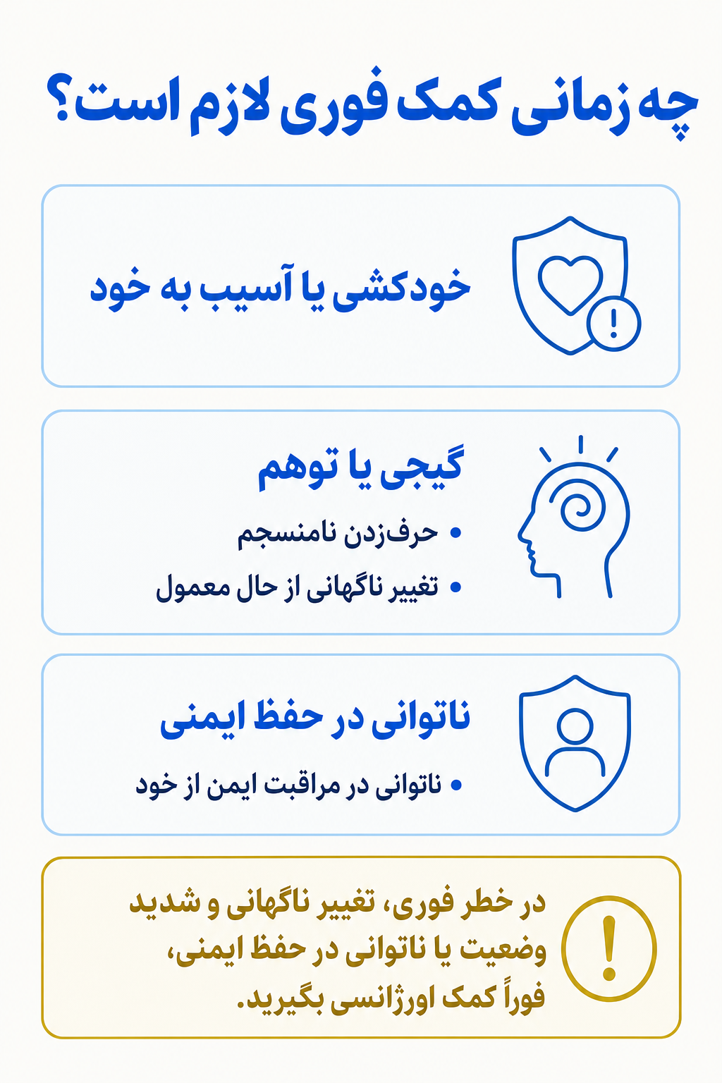اینفوگرافیک علائم هشدار فوری در اختلال بی‌خوابی شامل نشانههایی که نیاز به کمک تخصصی فوری دارند.