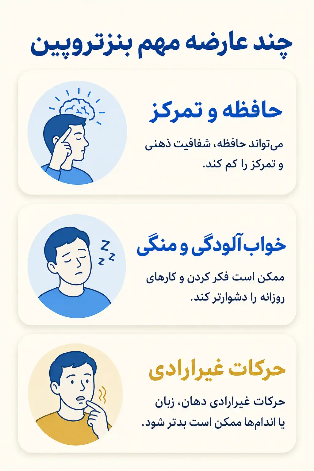 اینفوگرافیک عوارض جانبی مهم بنزتروپین