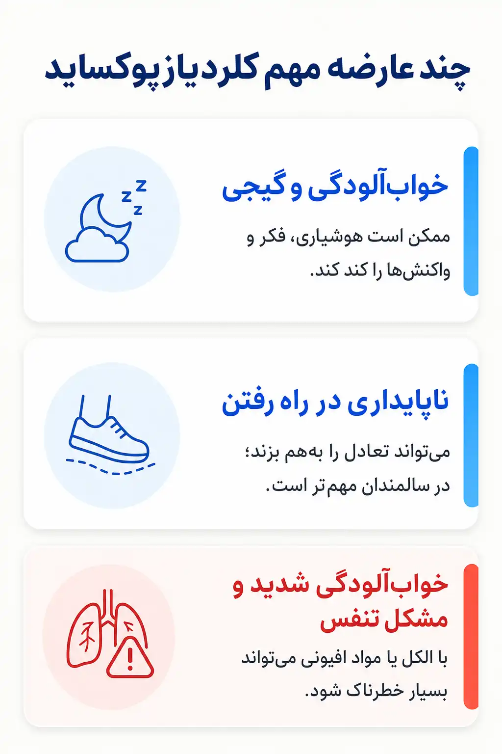 اینفوگرافیک عوارض جانبی مهم کلردیازپوکساید