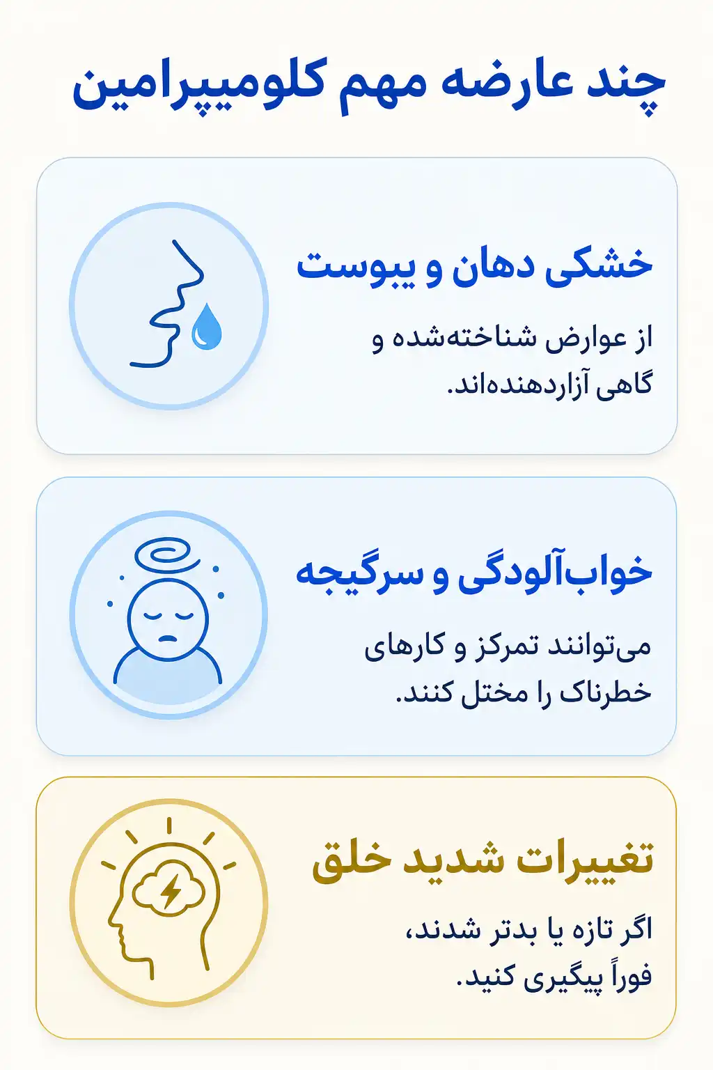 اینفوگرافیک عوارض جانبی مهم کلومیپرامین