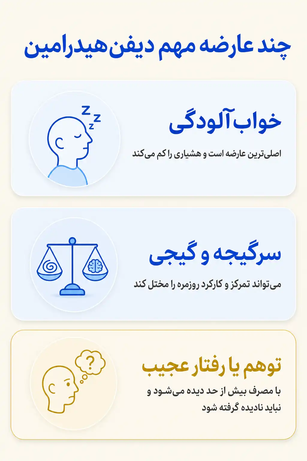 اینفوگرافیک عوارض جانبی مهم دیفنهیدرامین