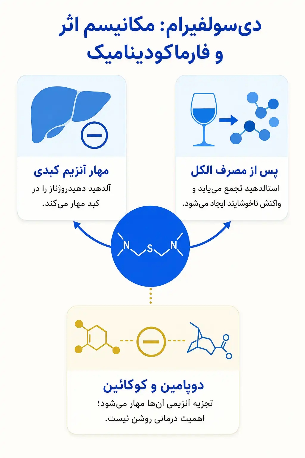 اینفوگرافیک مکانیسم اثر و فارماکودینامیکدی‌سولفیرام