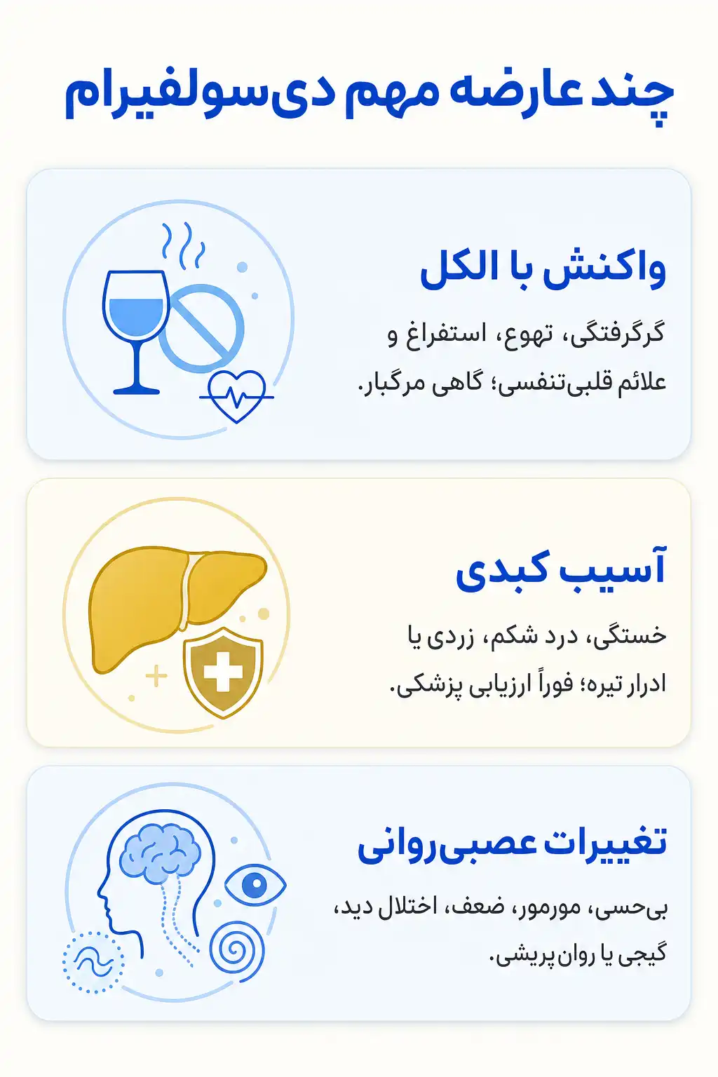 اینفوگرافیک عوارض جانبی مهم دی‌سولفیرام