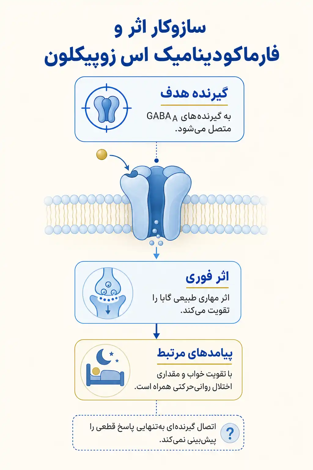 اینفوگرافیک مکانیسم اثر و فارماکودینامیکاس زوپیکلون