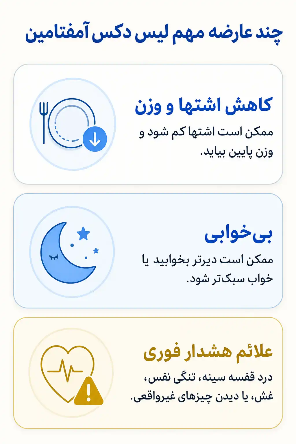 اینفوگرافیک عوارض جانبی مهم لیس دکس‌ آمفتامین