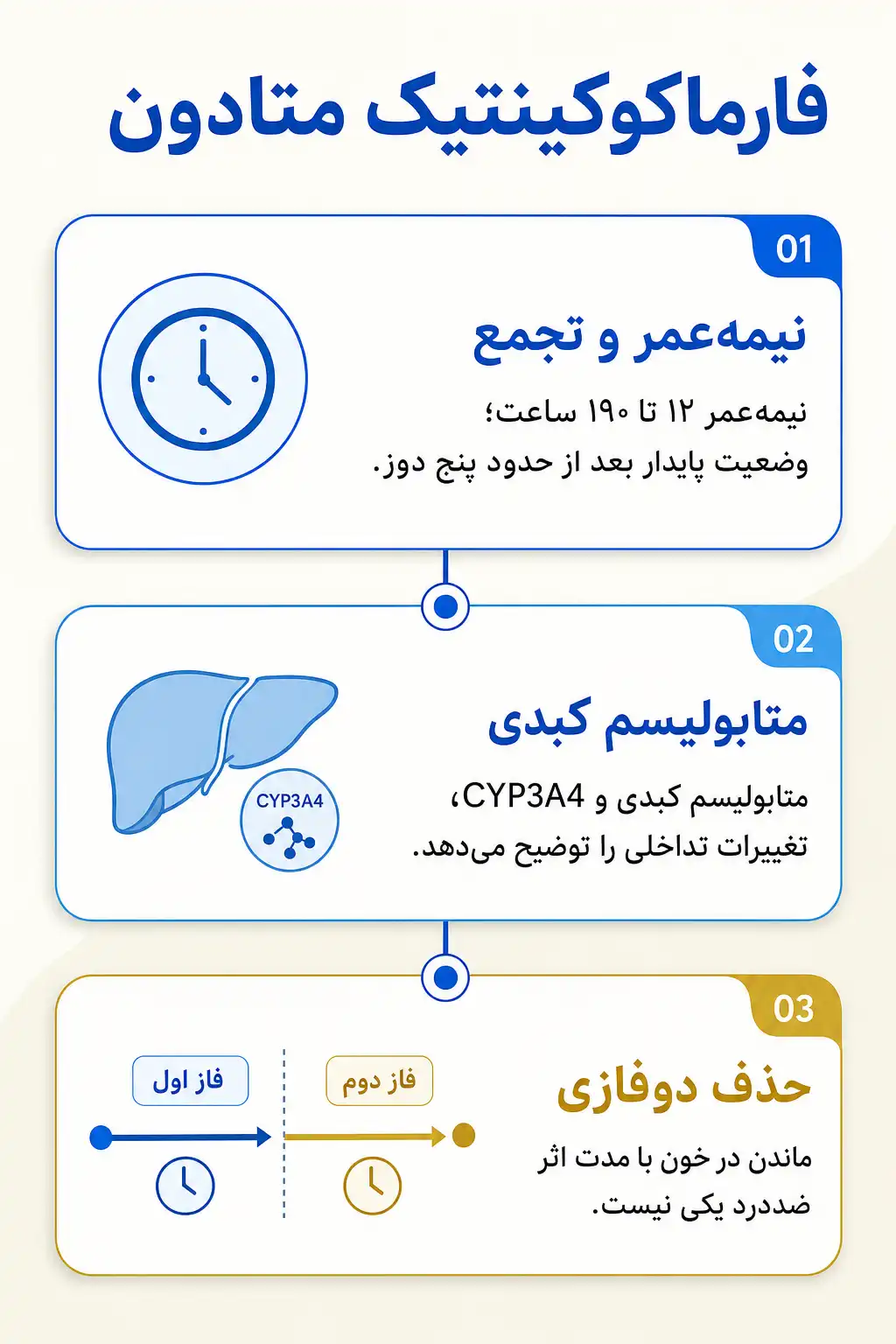 اینفوگرافیک فارماکوکینتیک و مسیر متادون در بدن