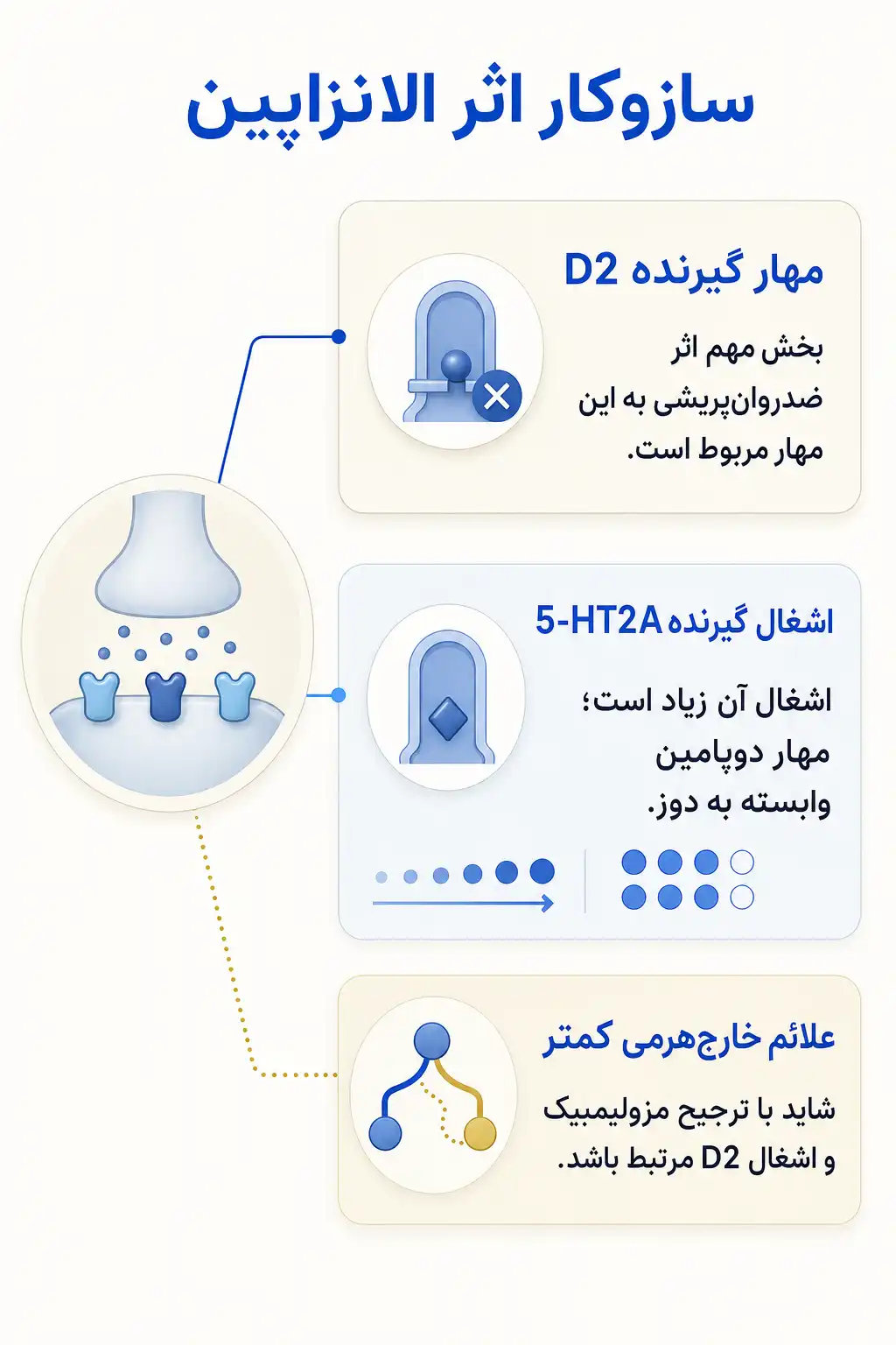 اینفوگرافیک مکانیسم اثر و فارماکودینامیکالانزاپین