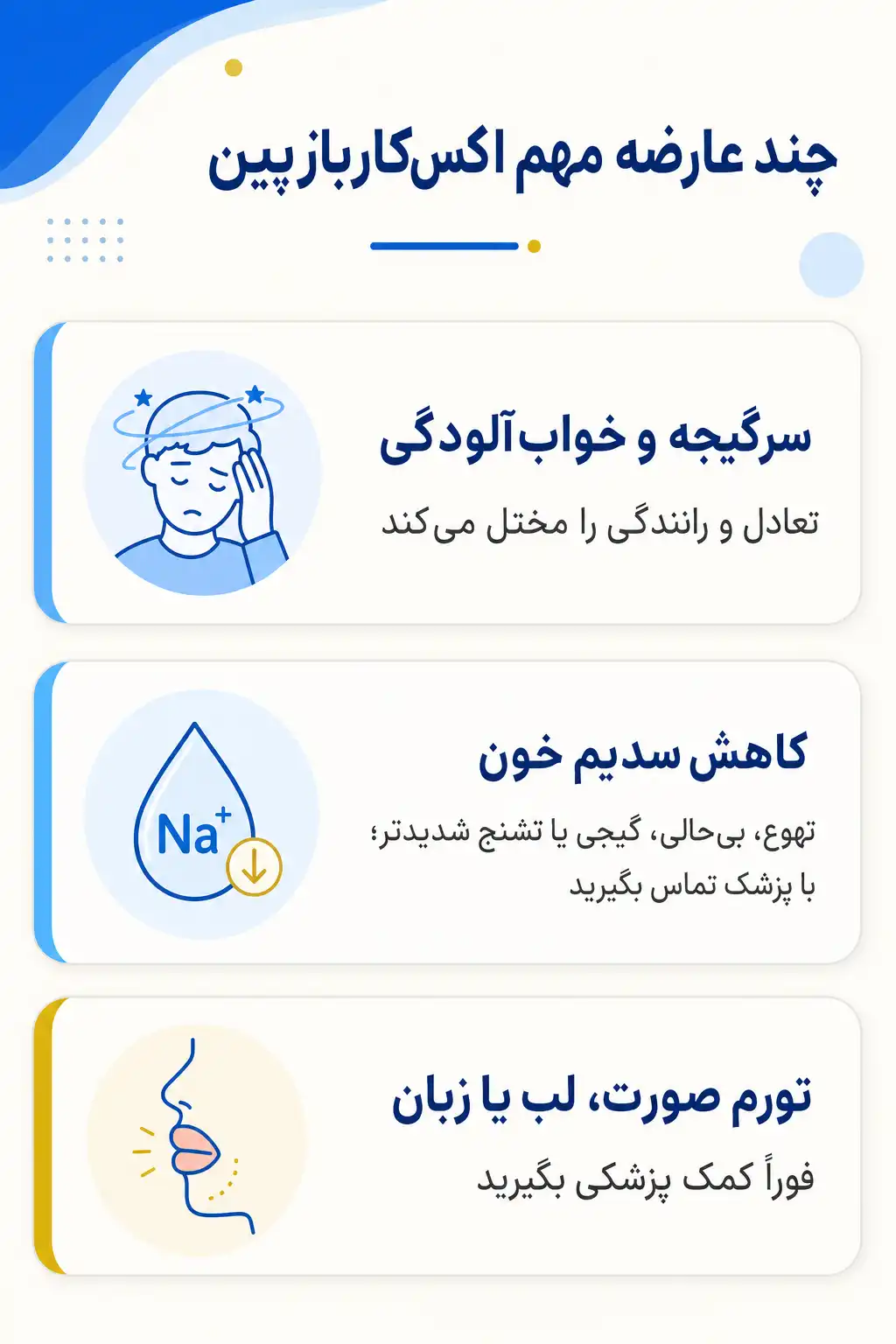 اینفوگرافیک عوارض جانبی مهم اکس‌کاربازپین