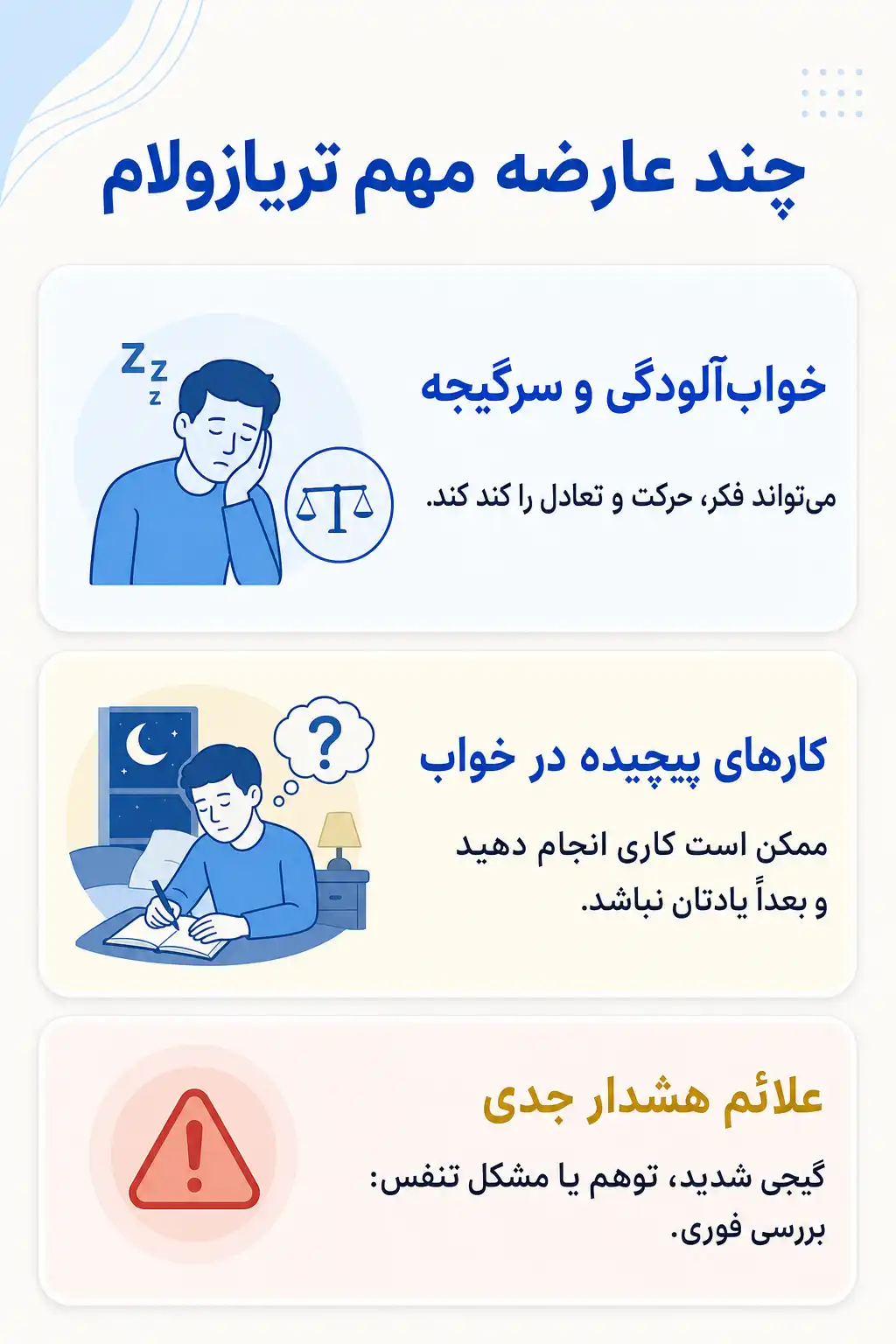 اینفوگرافیک عوارض جانبی مهم تریازولام