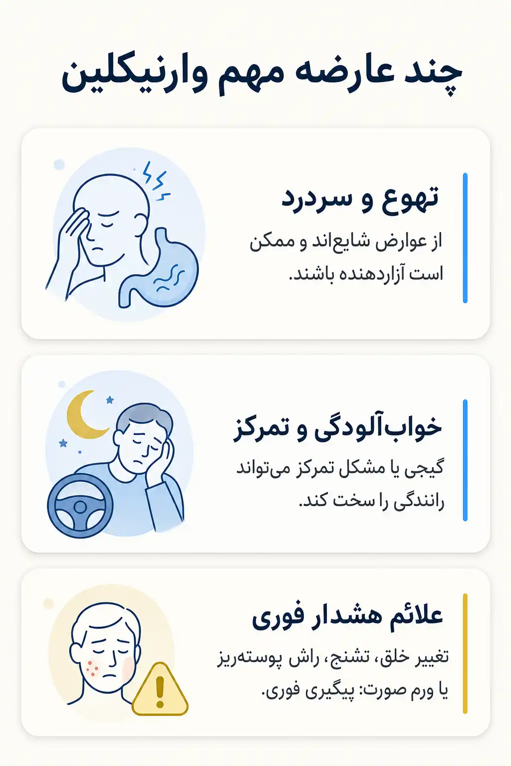 اینفوگرافیک عوارض جانبی مهم وارنیکلین