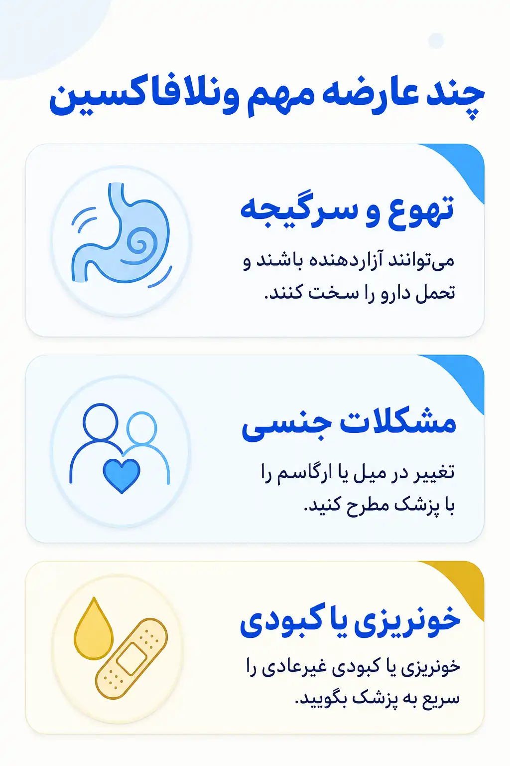 اینفوگرافیک عوارض جانبی مهم ونلافاکسین
