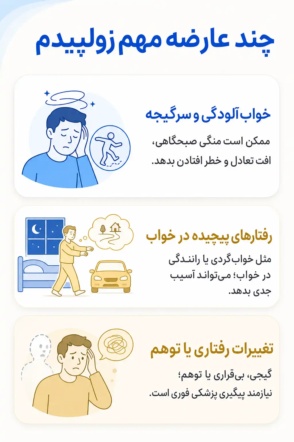اینفوگرافیک عوارض جانبی مهم زولپیدم