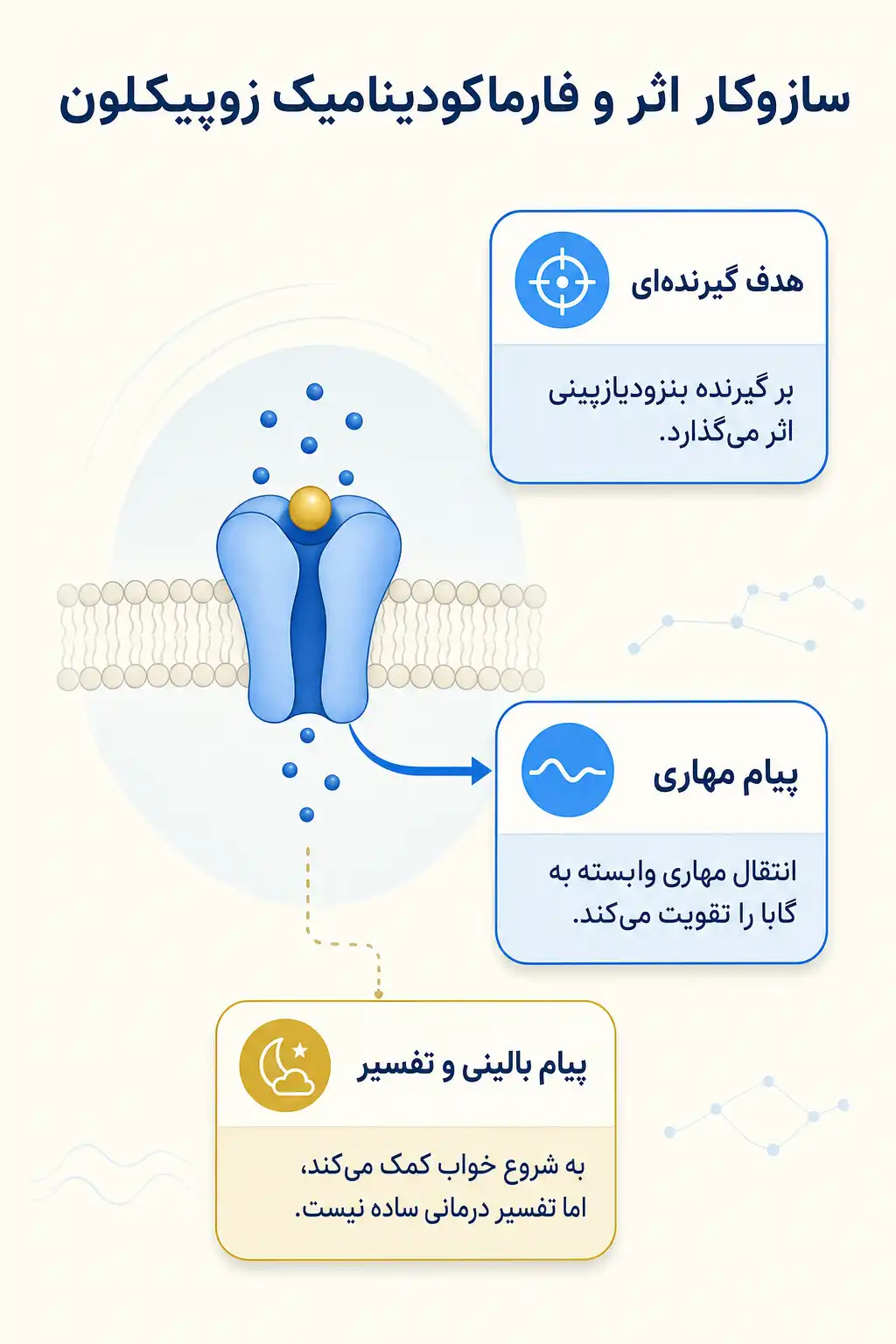 اینفوگرافیک مکانیسم اثر و فارماکودینامیکزوپیکلون
