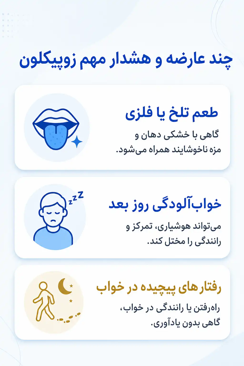 اینفوگرافیک عوارض جانبی مهم زوپیکلون