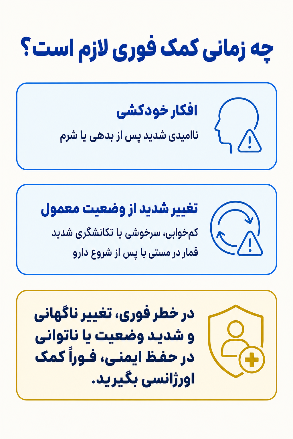 اینفوگرافیک علائم هشدار فوری در اختلال قماربازی شامل نشانههایی که نیاز به کمک تخصصی فوری دارند.