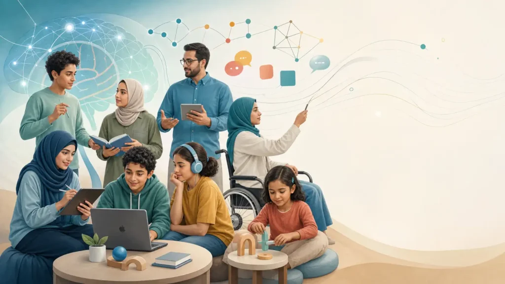 تصویر آموزشی درباره اختلالات عصبی رشدی؛ مسیرهای متنوع رشد، یادگیری، ارتباط و توانمندیهای فردی.