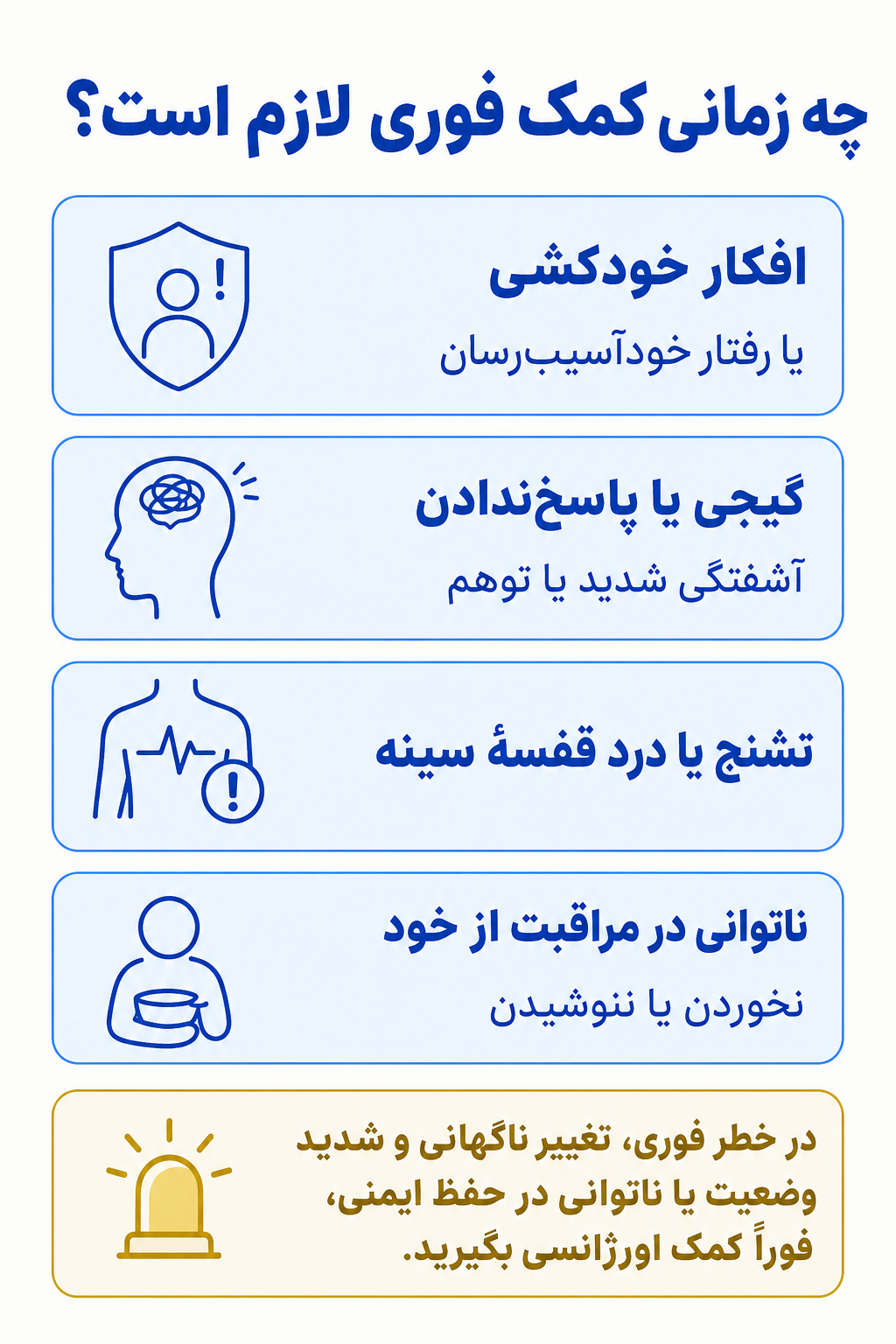اینفوگرافیک علائم هشدار فوری در اختلال ترک محرک شامل نشانههایی که نیاز به کمک تخصصی فوری دارند.