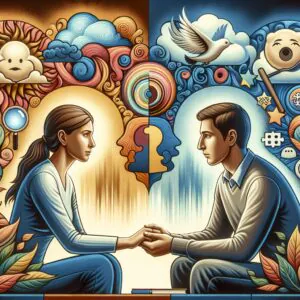 تصویری از یک زوج در حال گفتگو، نمایانگر چالشهای هیجانی و مدیریت هیجانات در ارتباط با ADHD.