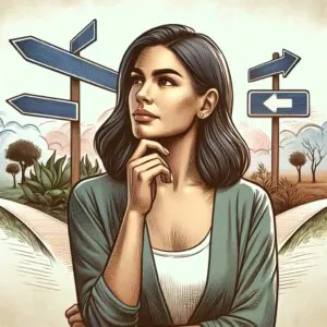 تصویر یک فرد در حال تصمیمگیری با پیچیدگیهای فکری و احساسی