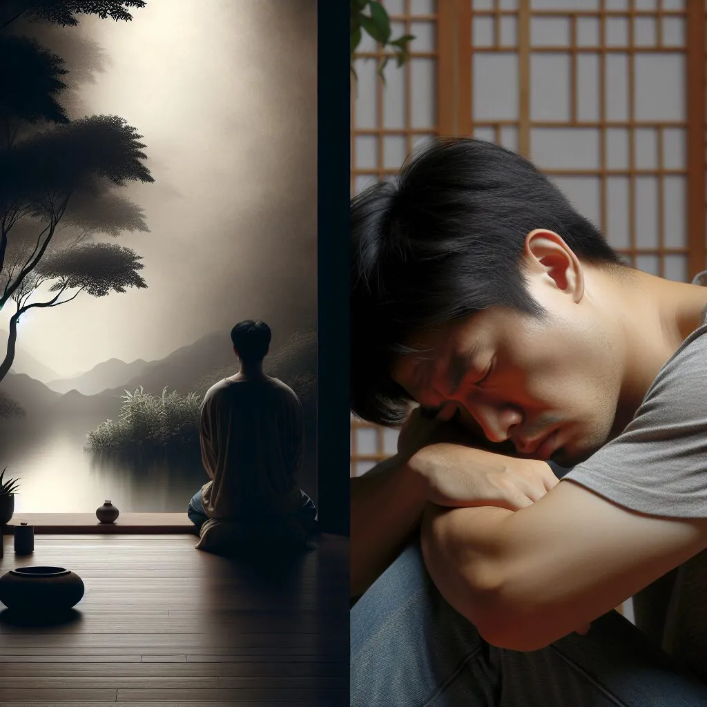 پیشگیری و مقابله با فرسودگی عاطفی ناشی از کمالگرایی تصویری از فردی که در فضایی آرام و ایمن قرار دارد و نشانههایی از فرسودگی عاطفی مانند خستگی و بیحالی در چهره او هویداست.